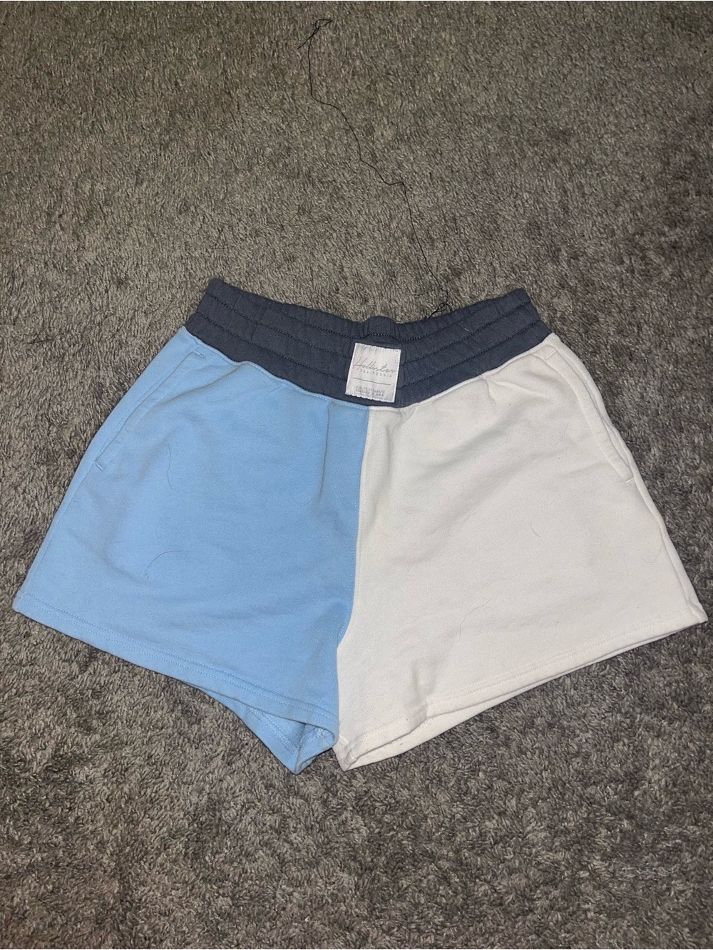 Hollister Two-Tone Light Blue and White Athletic Shorts with Navy Waist